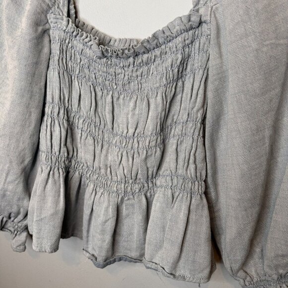 Who What Wear Smocked Blouse XS Half Balloon Sleeve Square Neck Extra Small - Picture 3 of 4